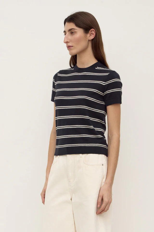 Allison Stripe Cotton Cashmere Tee True Navy Cream