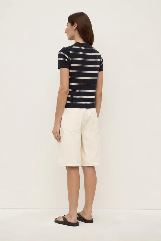 Allison Stripe Cotton Cashmere Tee True Navy Cream