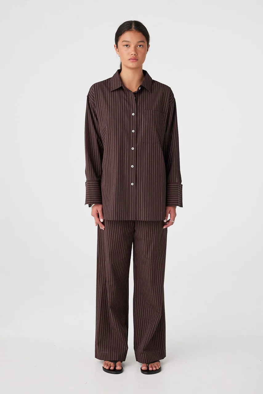Rae Drawstring Pant Espresso Stripe