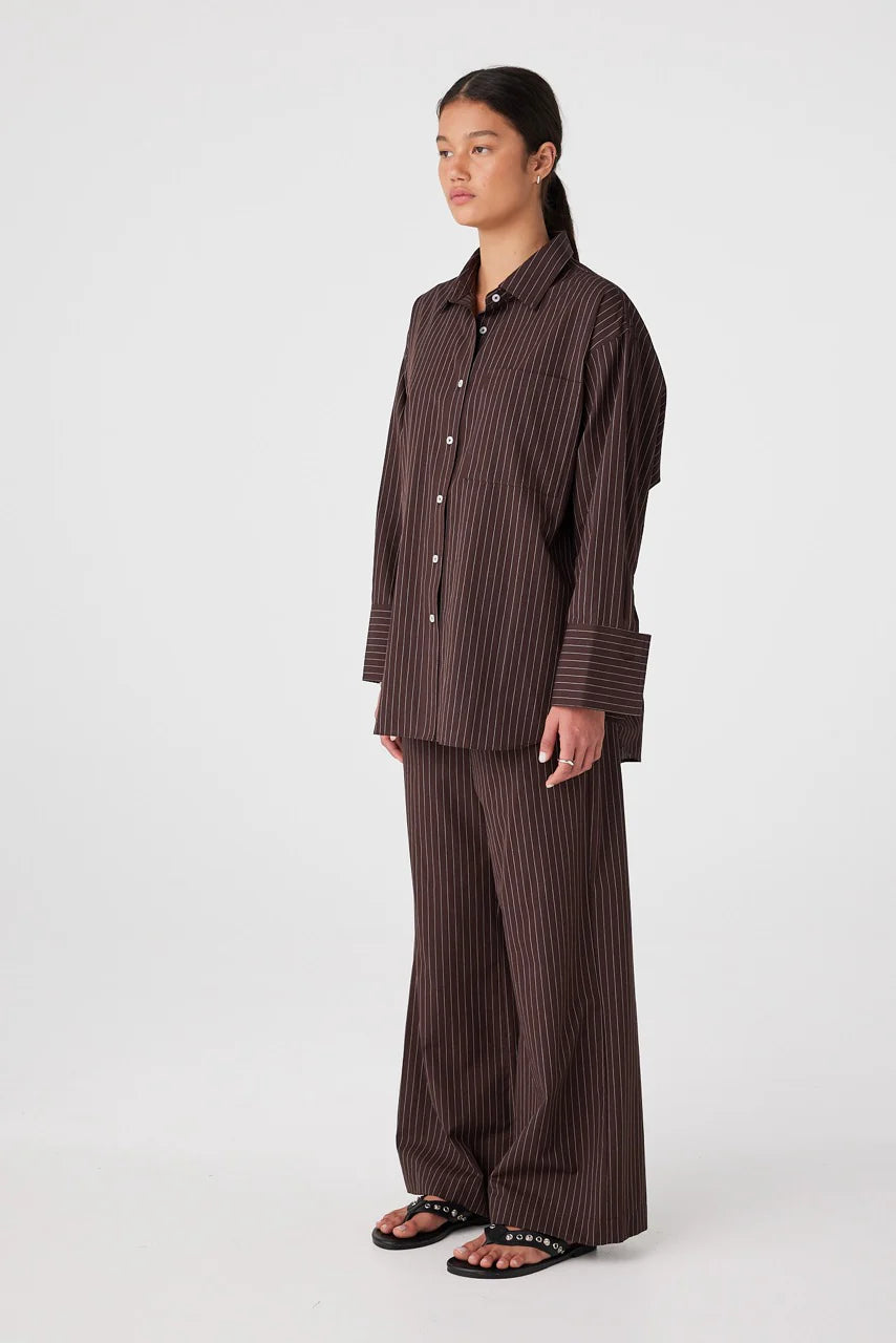 Rae Drawstring Pant Espresso Stripe