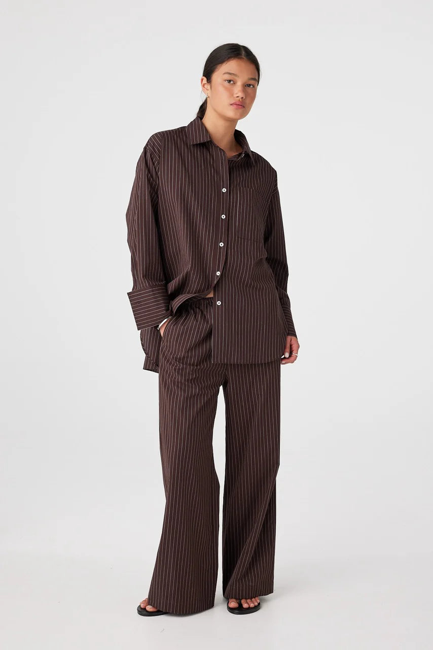 Rae Oversized Shirt Espresso Stripe