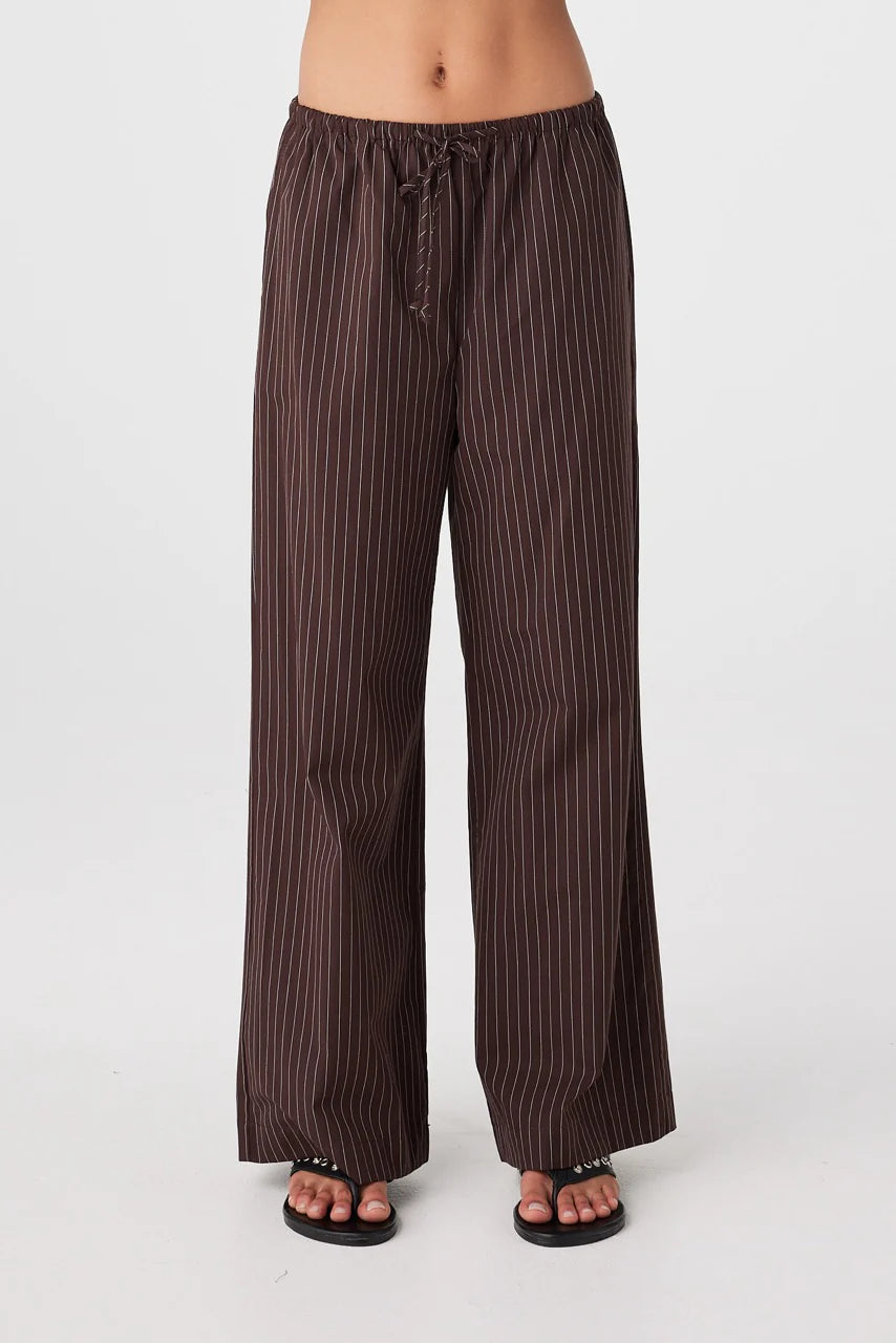 Rae Drawstring Pant Espresso Stripe