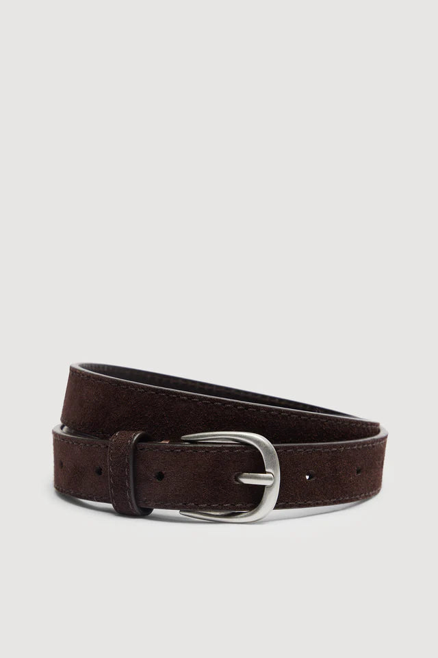 Womens Slim Suede Belt Ganache