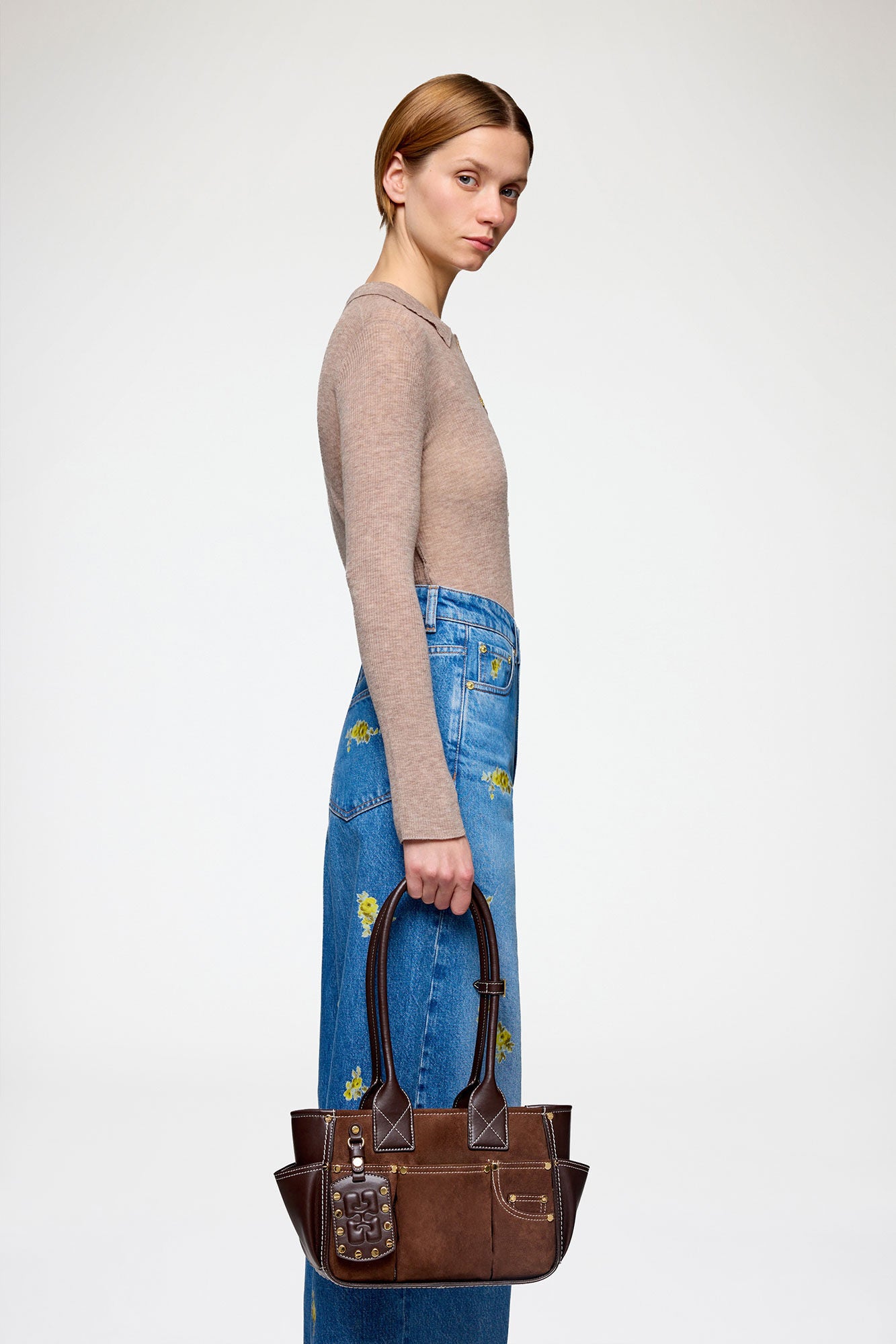 Small Posy Bag in Brown Suede Chicory Coffee