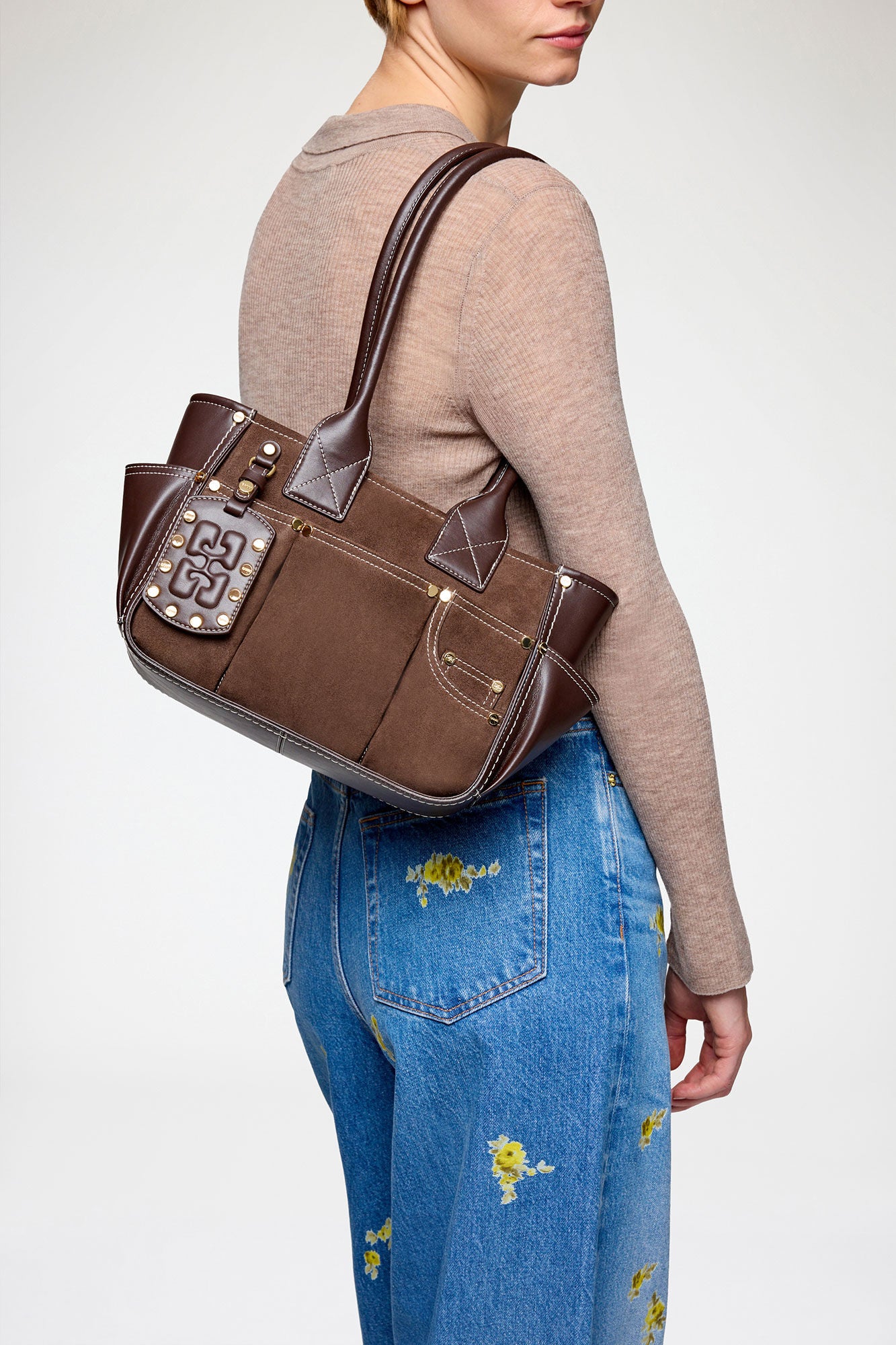 Small Posy Bag in Brown Suede Chicory Coffee