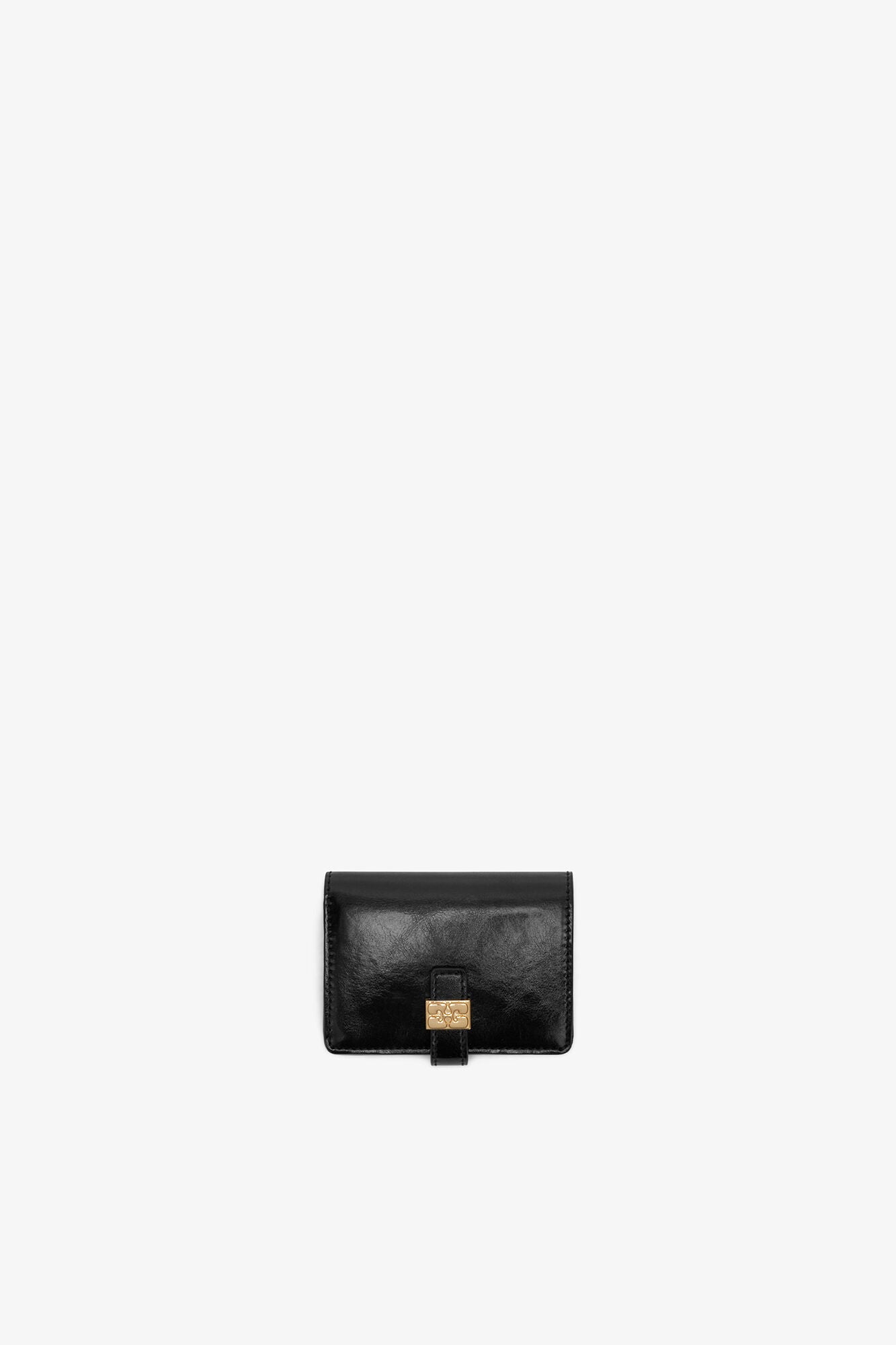 Ganni Sue Slim Card Holder with Flap in Black