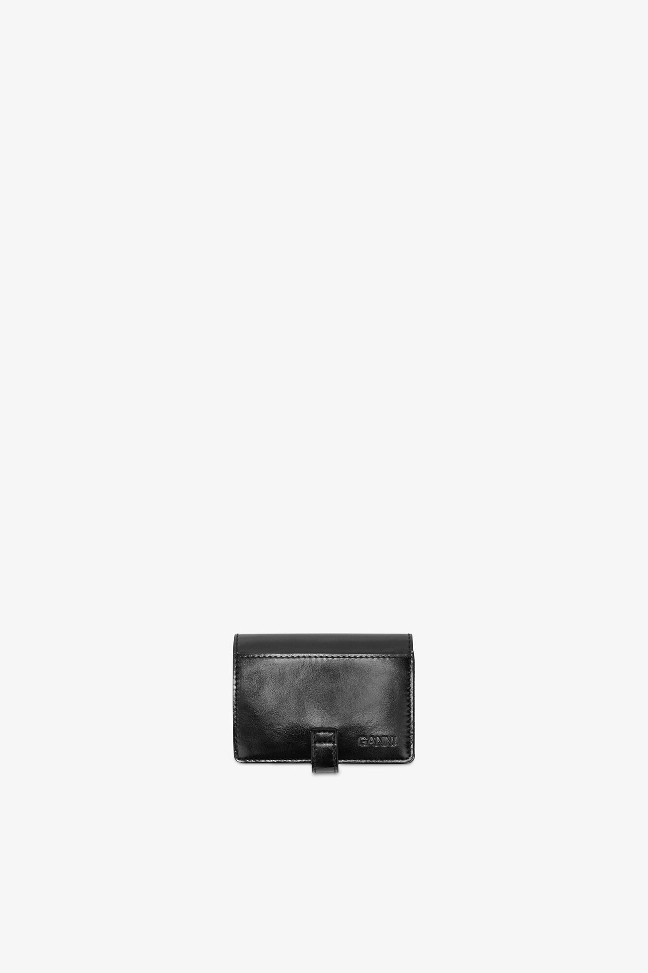 Ganni Sue Slim Card Holder with Flap in Black