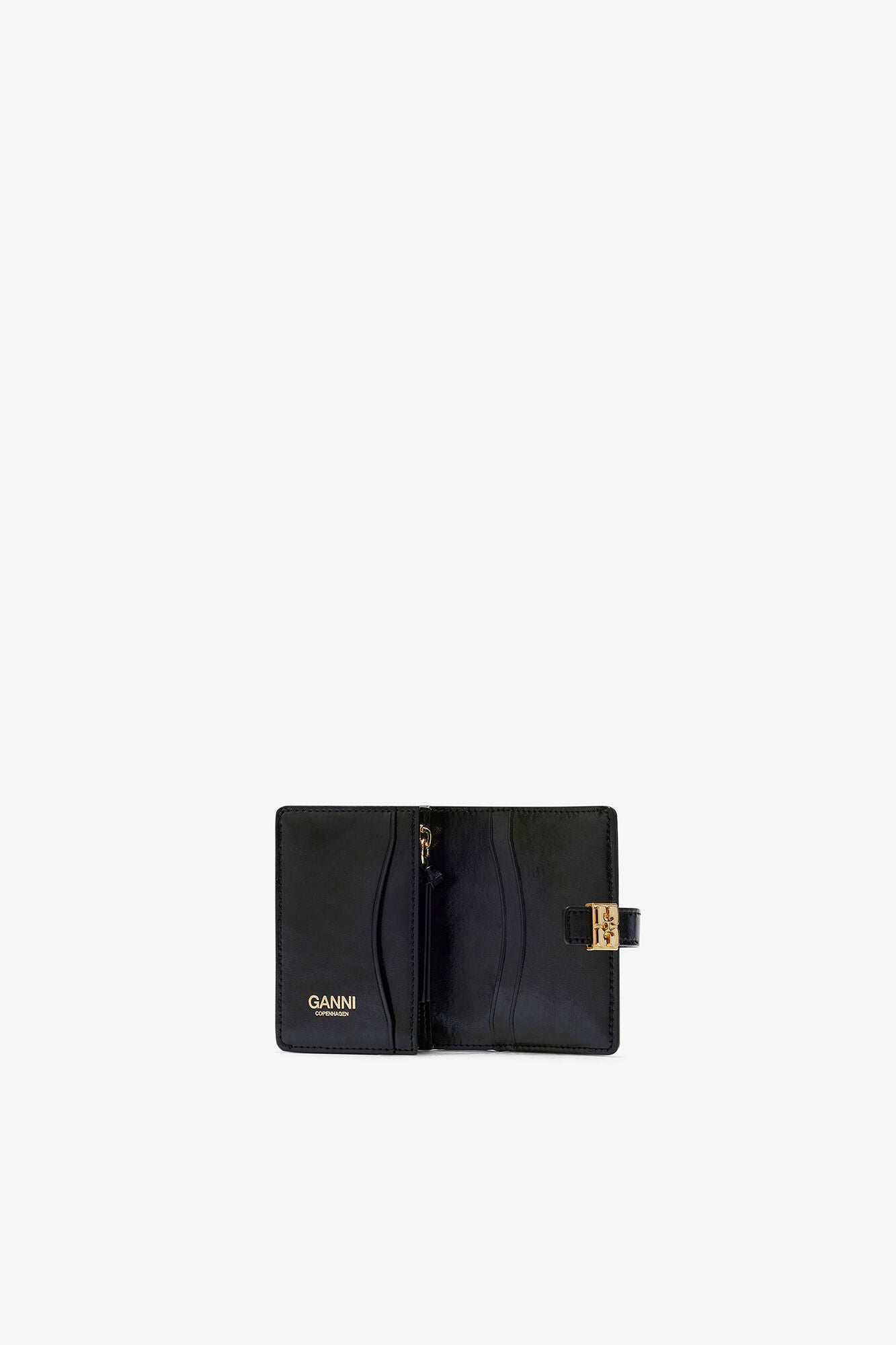 Ganni Sue Slim Card Holder with Flap in Black