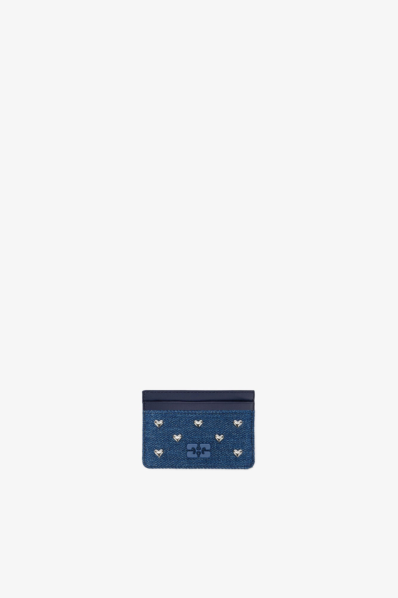 Ganni Bou Card Holder with Heart Studs in Denim
