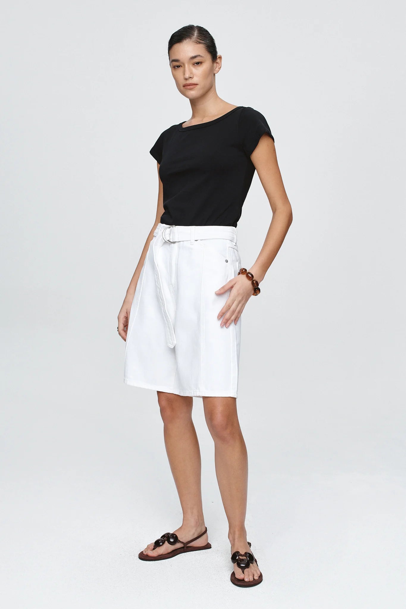 Belted Jean Short Blanc