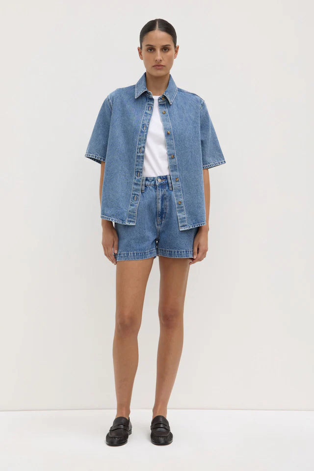Boxy Denim Short Dark Stone