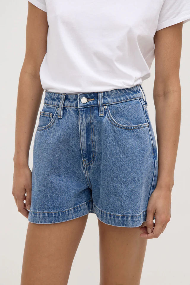 Boxy Denim Short Dark Stone