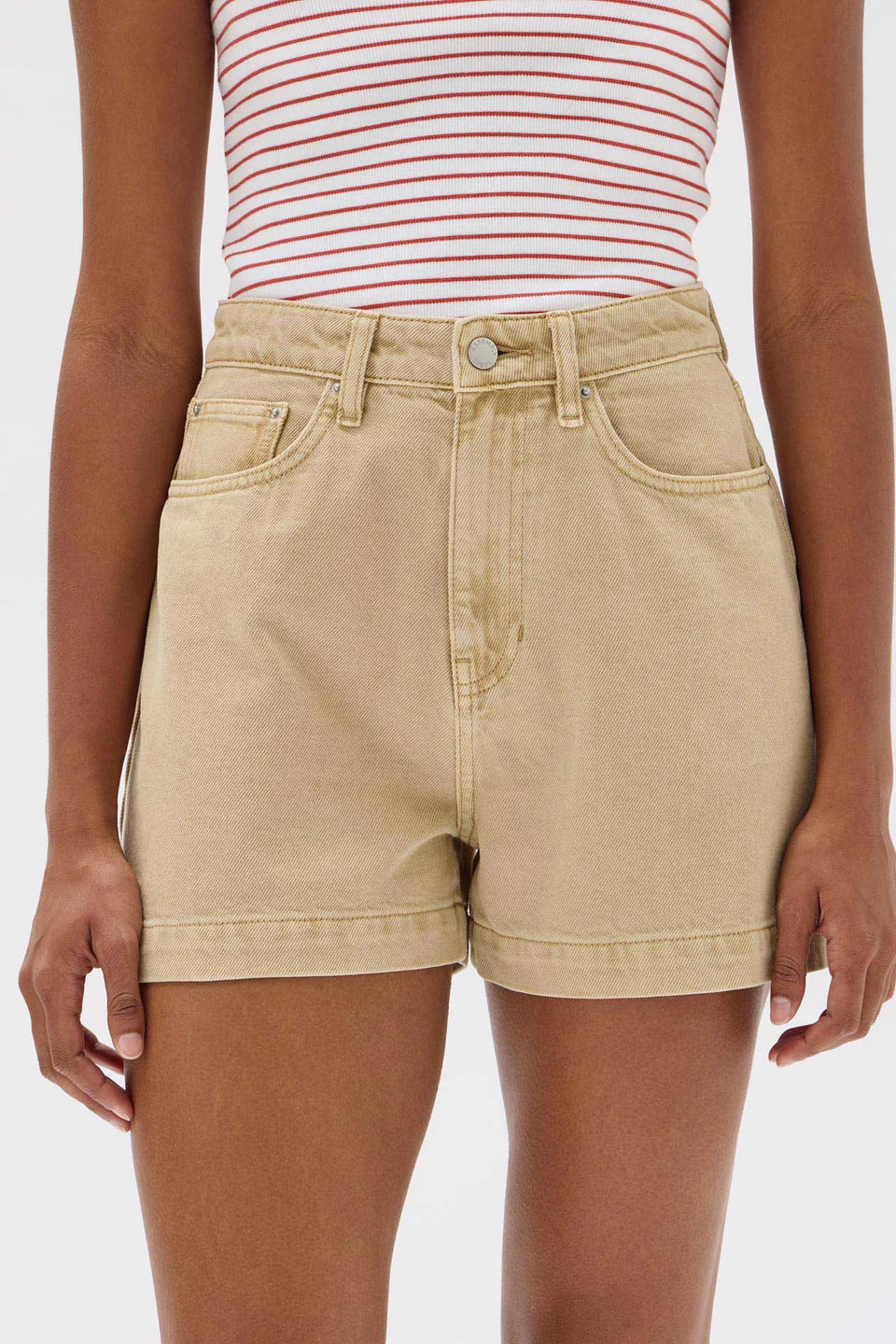 Boxy Denim Short Tan