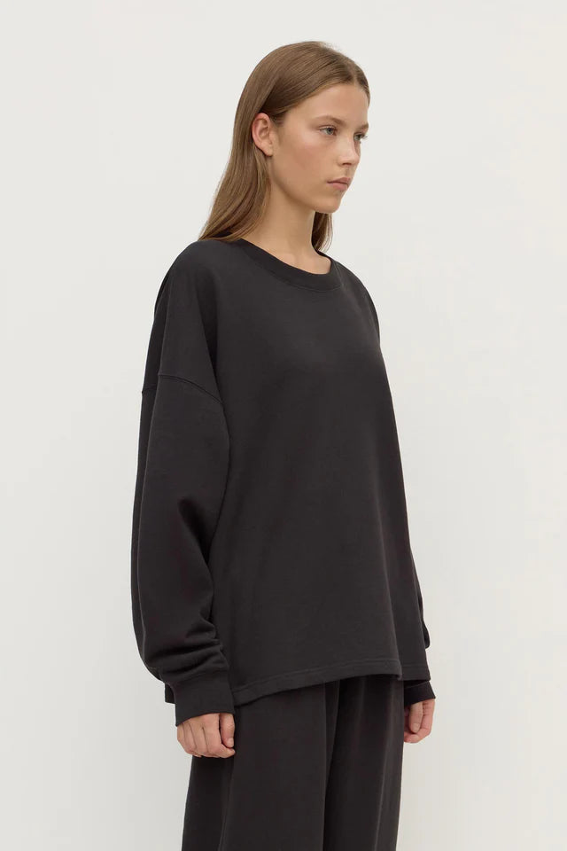 Brushed Cotton Lounge Sweater Washed Black