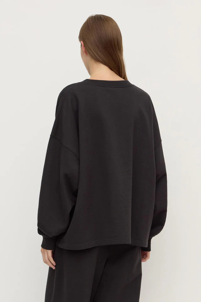 Brushed Cotton Lounge Sweater Washed Black