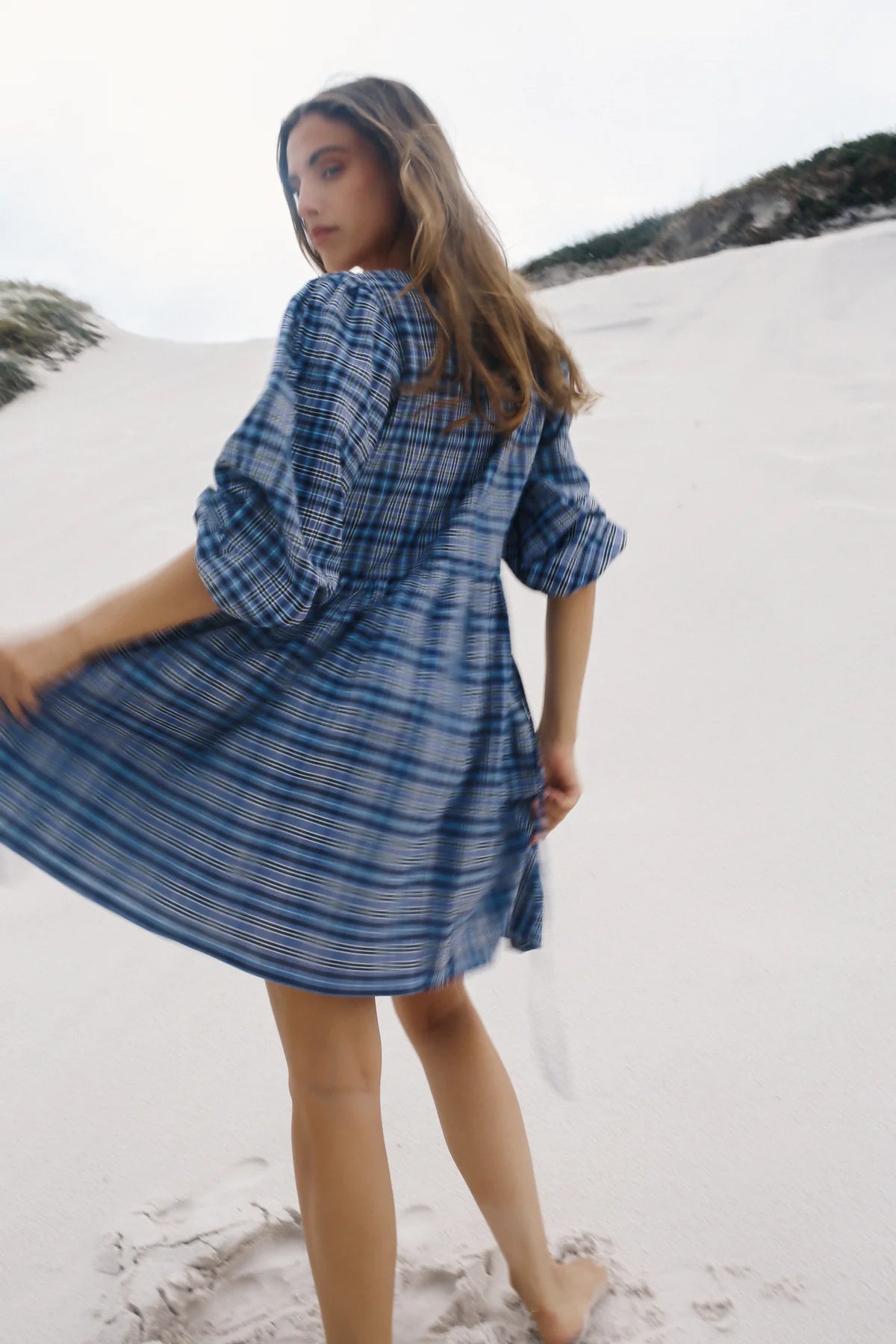 Paloma Mini Dress Navy Plaid