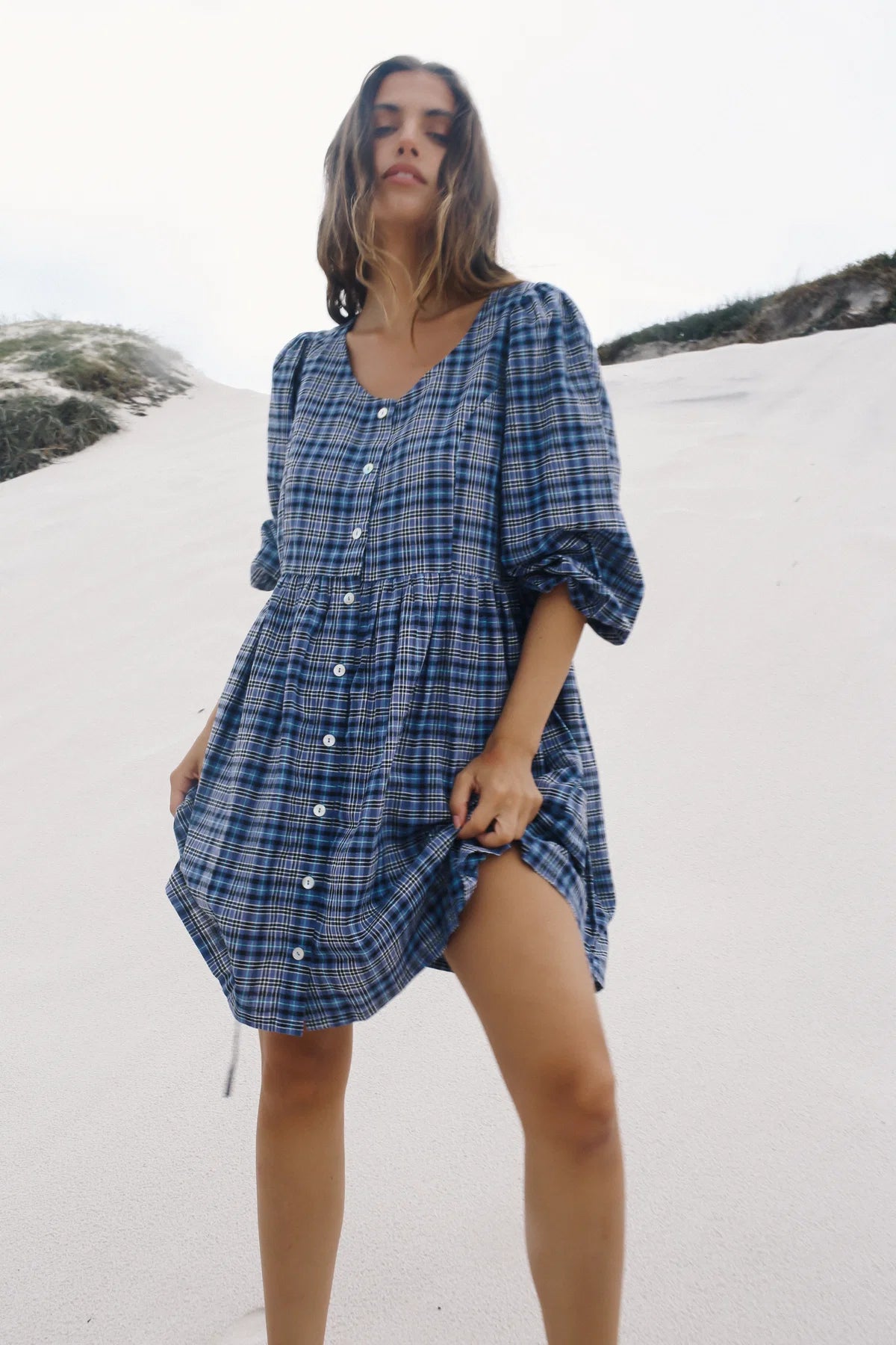 Paloma Mini Dress Navy Plaid