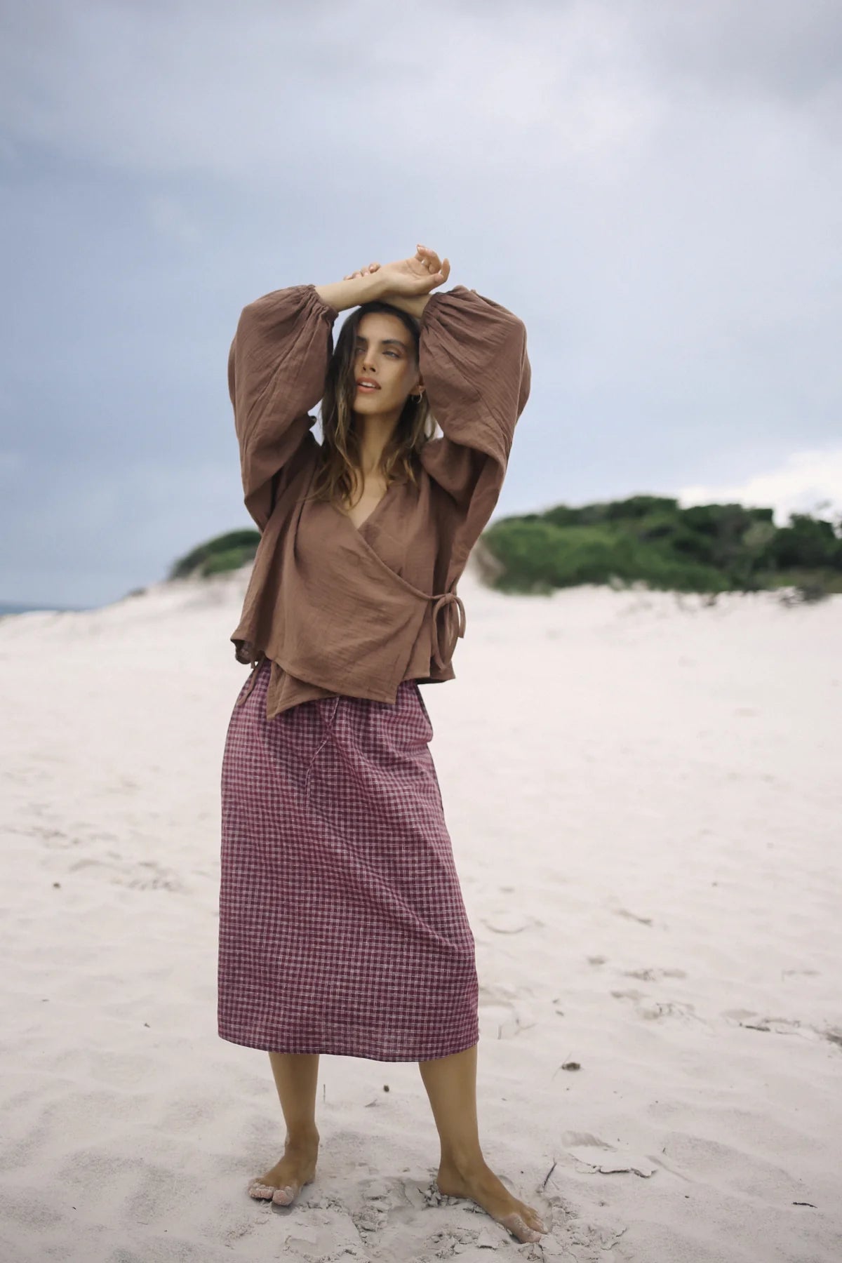 Remi Midi Skirt Fig Hemp Check