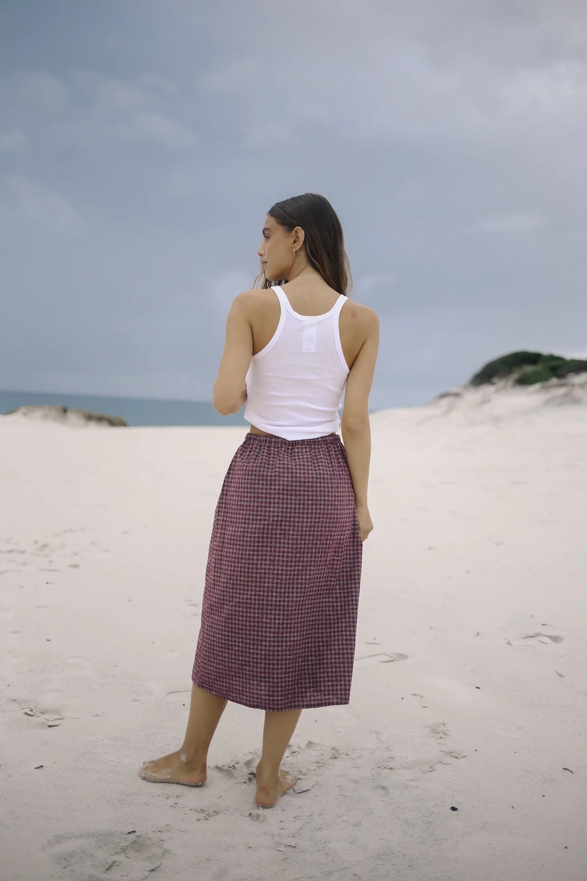 Remi Midi Skirt Fig Hemp Check