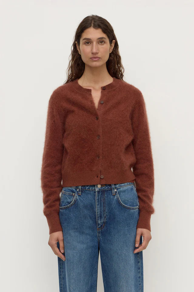 Carina Merino Wool Long Sleeve Cardigan Burnt Amber