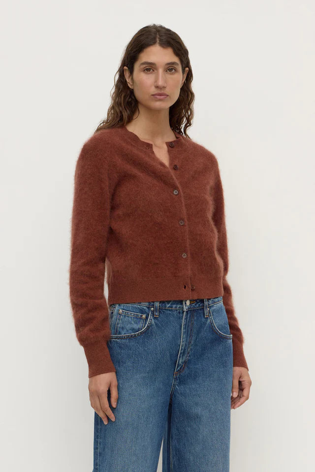 Carina Merino Wool Long Sleeve Cardigan Burnt Amber