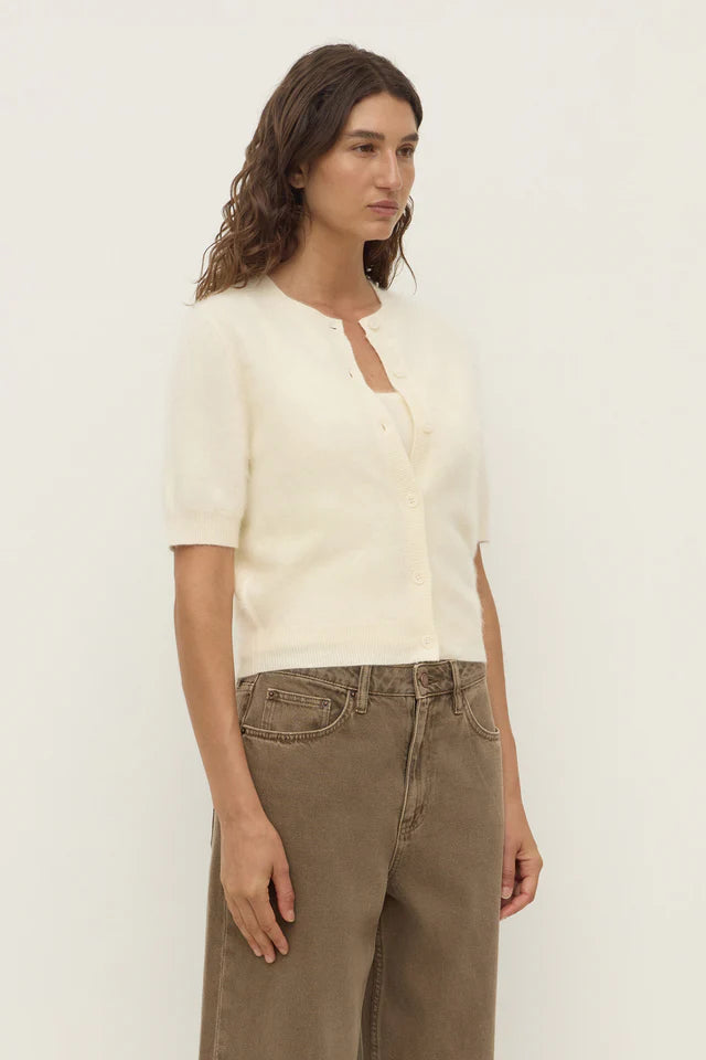 Carina Wool Short Sleeve Cardigan Cream