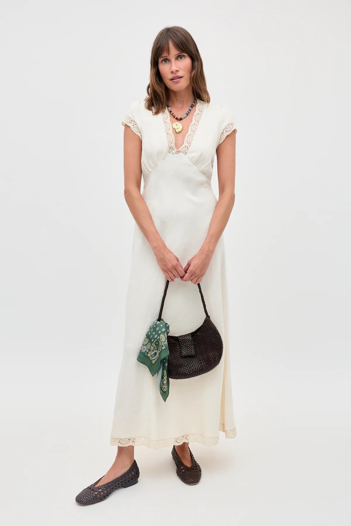 Rixo Clarice Linen Midi Dress Cream