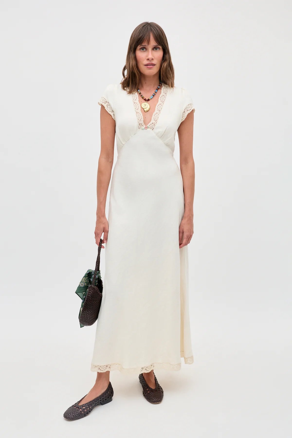 Rixo Clarice Linen Midi Dress Cream