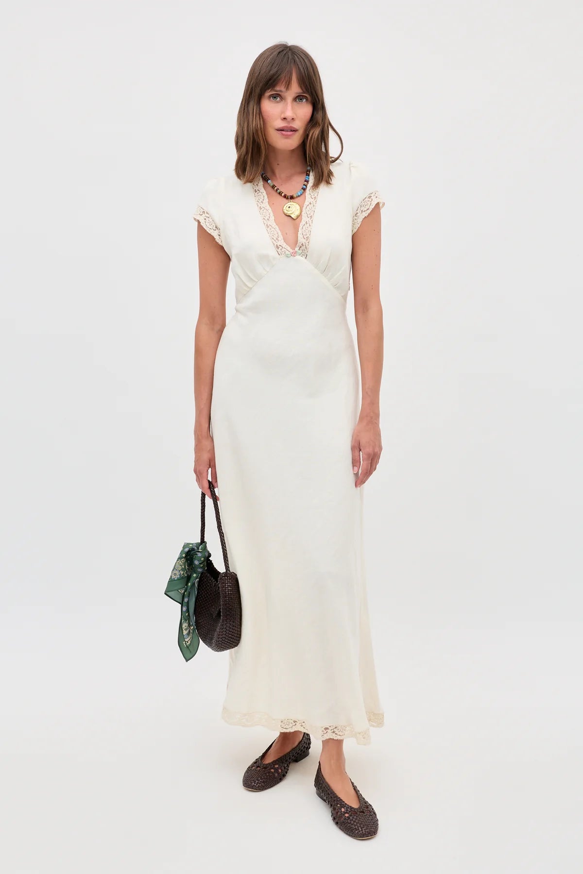 Rixo Clarice Linen Midi Dress Cream