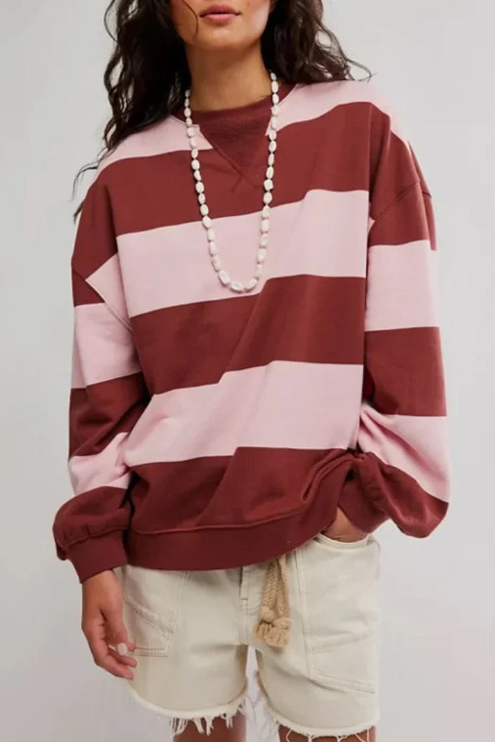 Free people Classic Striped Oversized Crewneck Strawberry Combo