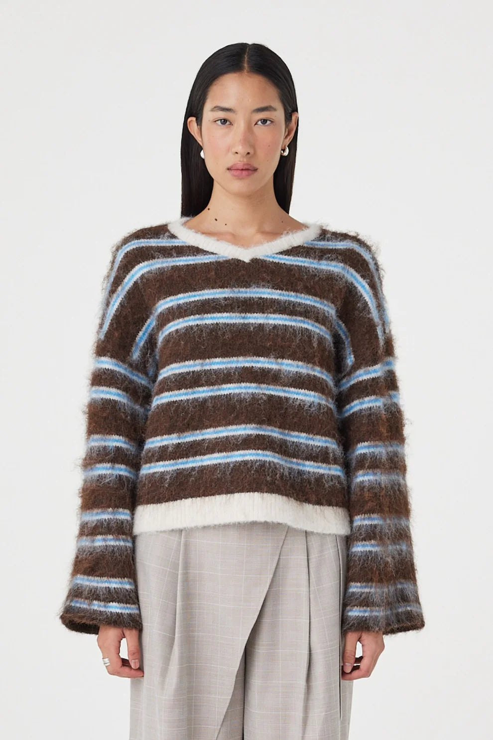 Arcaa Sweater Lucca Sweater Espresso & Blue Stripe