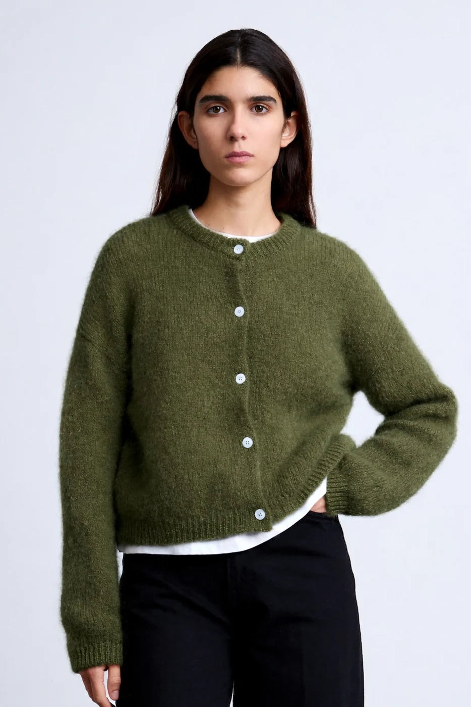 Olivia Mohair Cardigan Olive