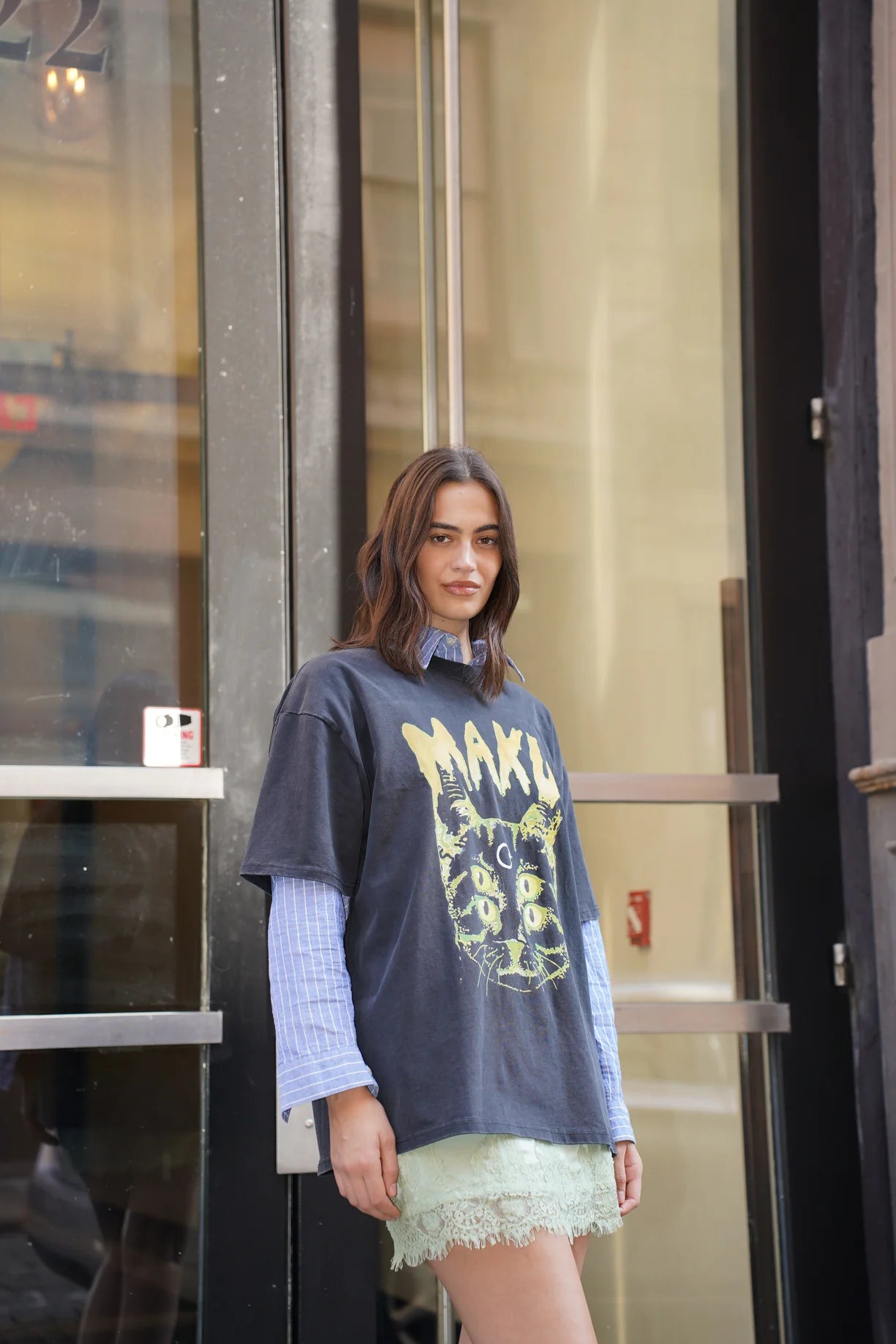 Space Cat Oversize Snow Wash Tee Black