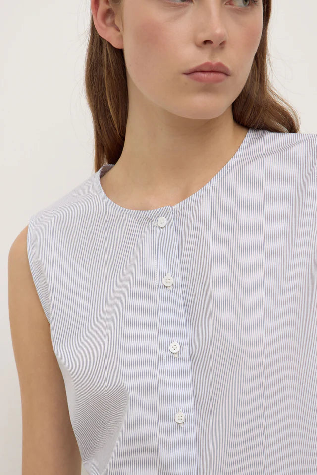 Cora Stripe Button Front Top White Navy Stripe