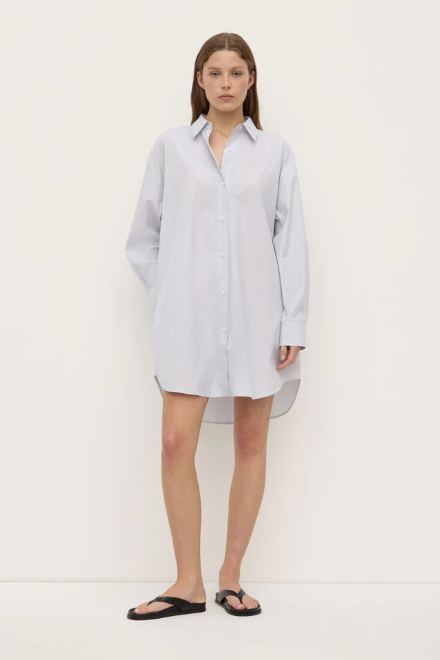 Cora Stripe Shirt Dress White Navy Stripe