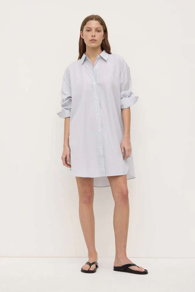 Cora Stripe Shirt Dress White Navy Stripe