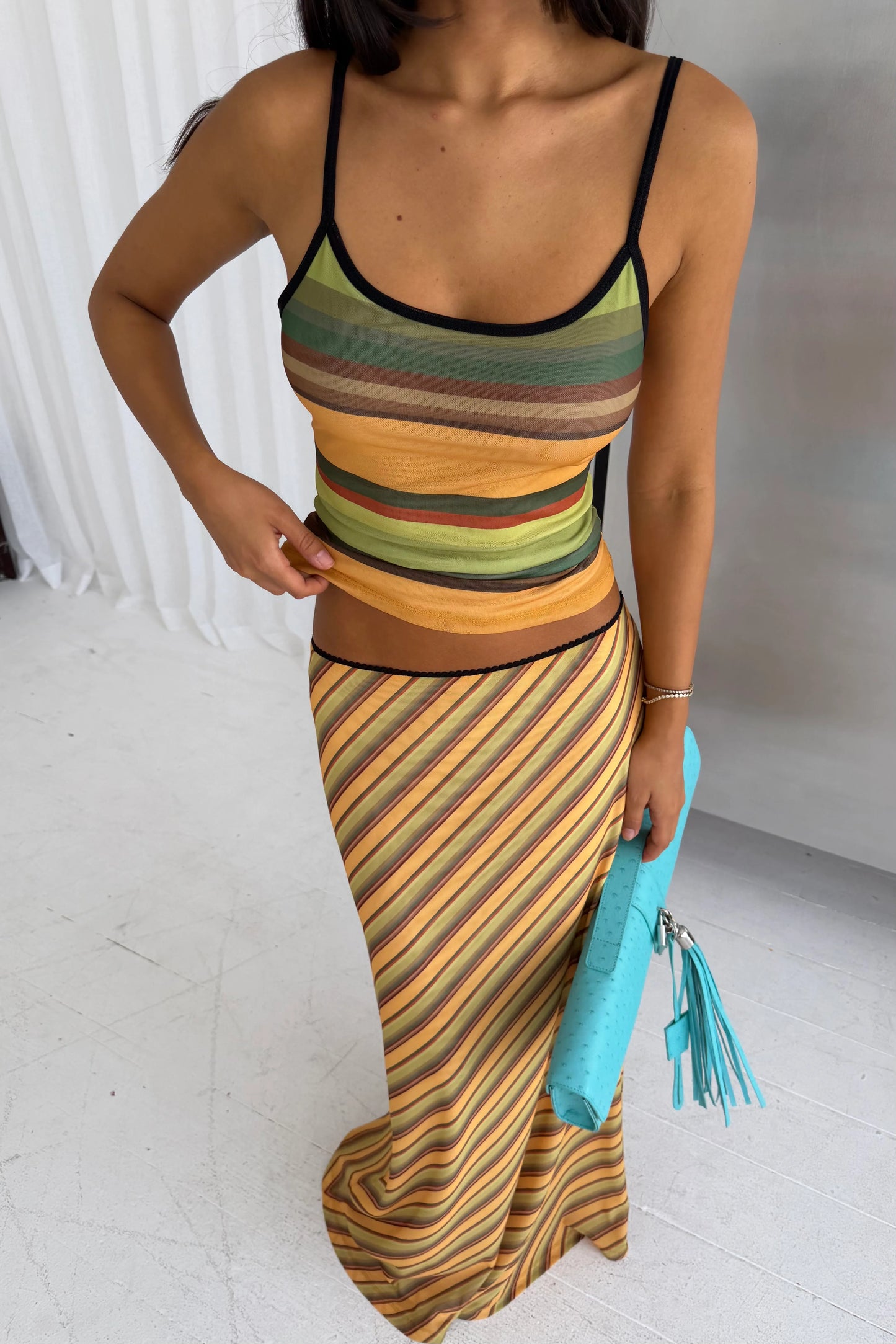 With Harper Lu Mesh Camisole Gold Stripe