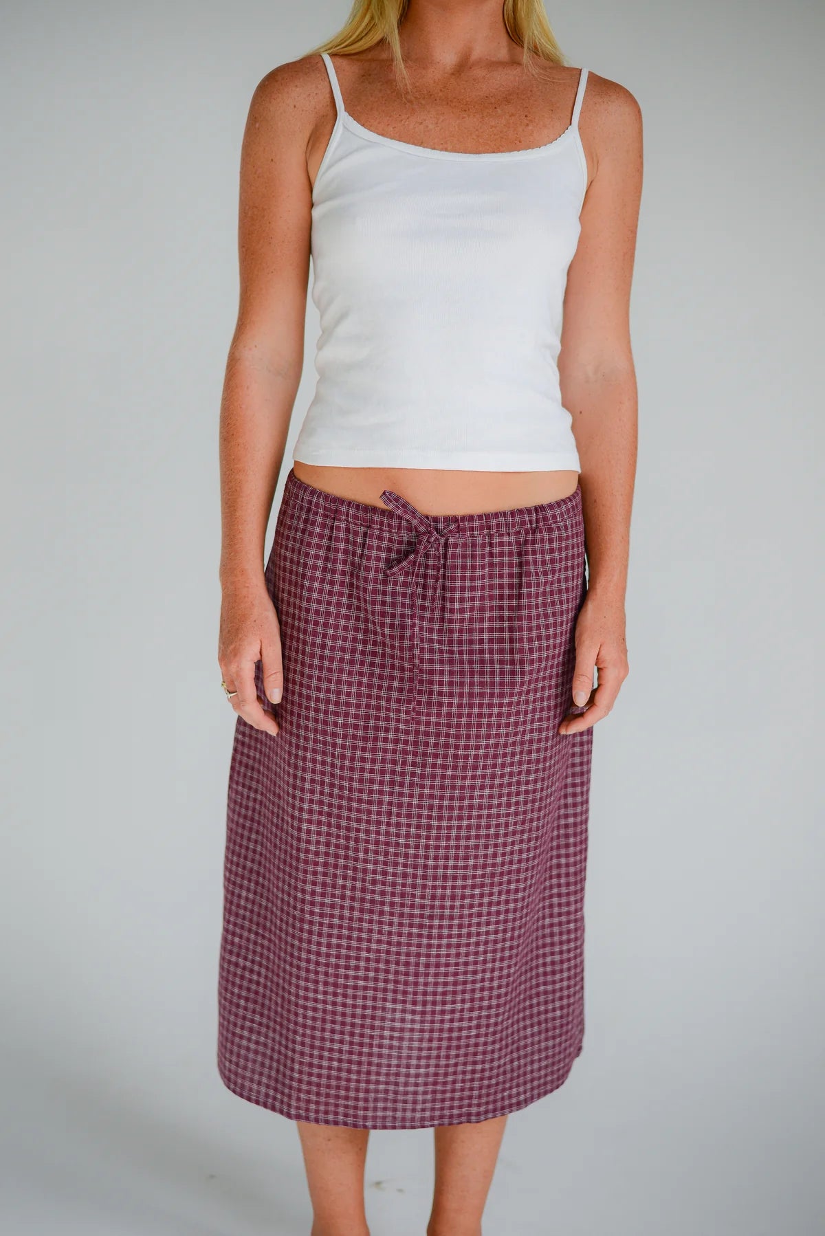 Remi Midi Skirt Fig Hemp Check