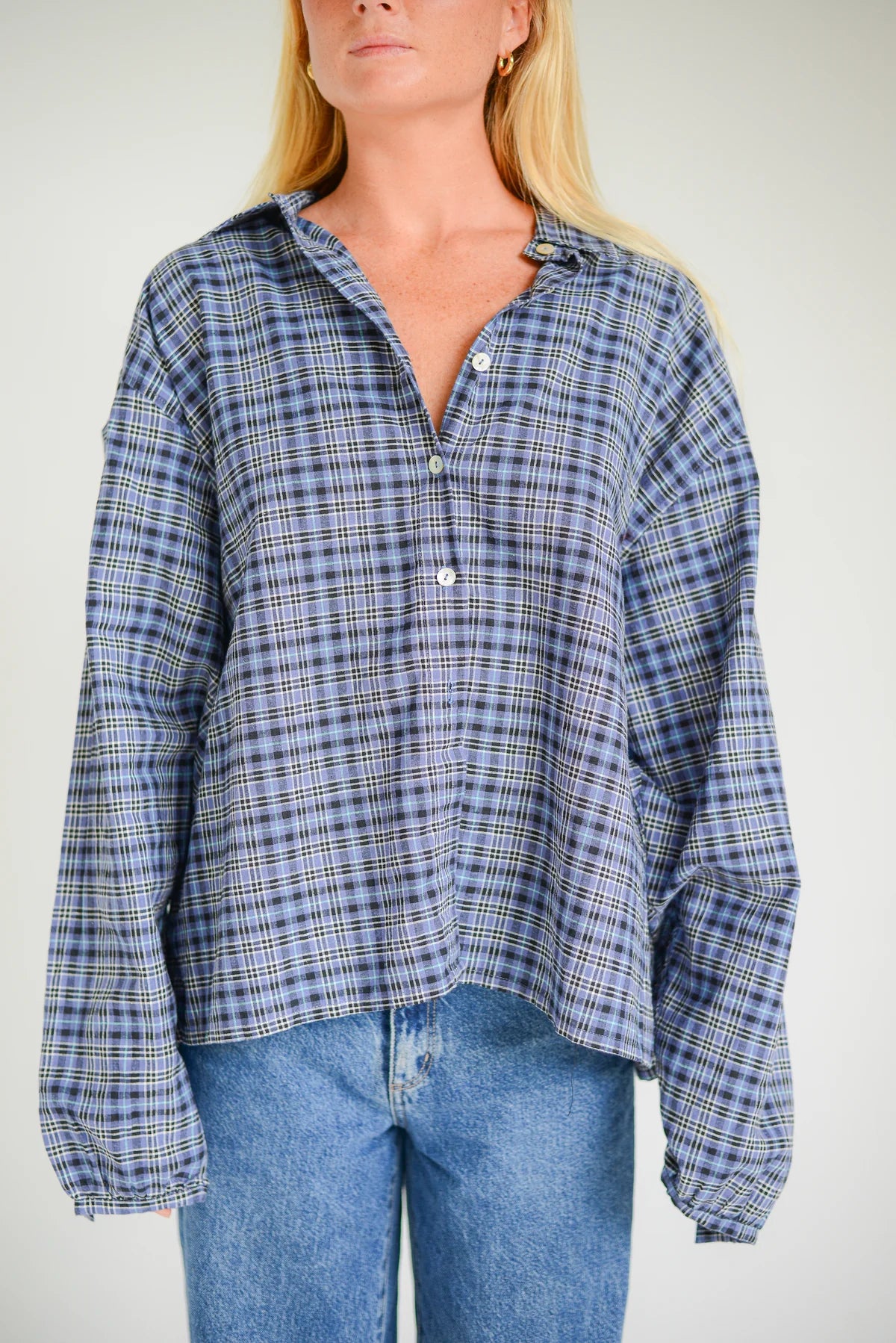 Remi Oversized Shirt Navy Plaid