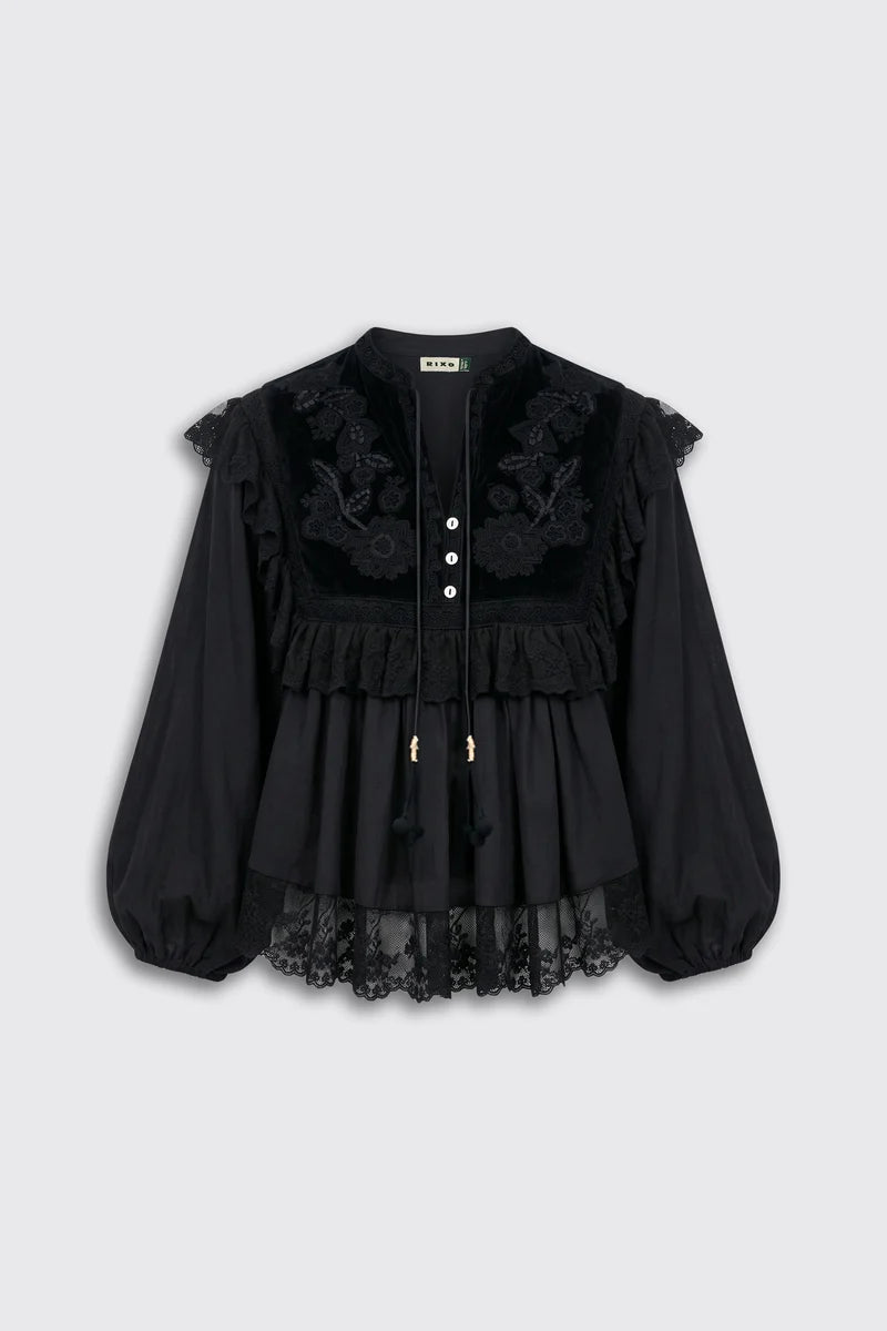 Rixo Diann Top Lilly Embroidery Black