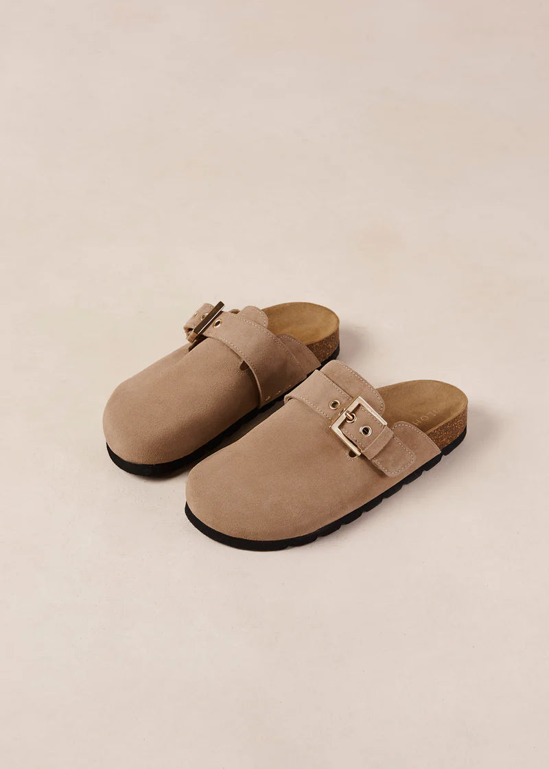 Cozy Suede Taupe Leather Clogs