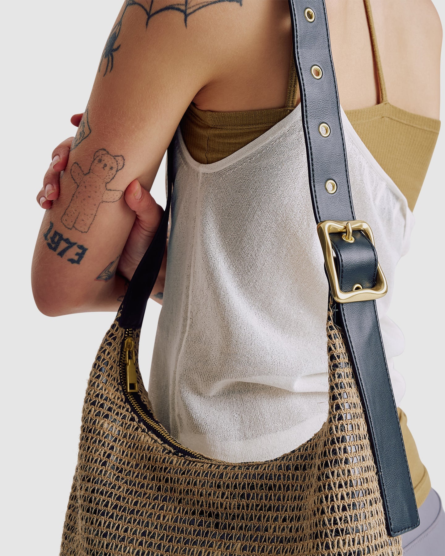 Everyday Large Croissant Bag Raffia Stripe