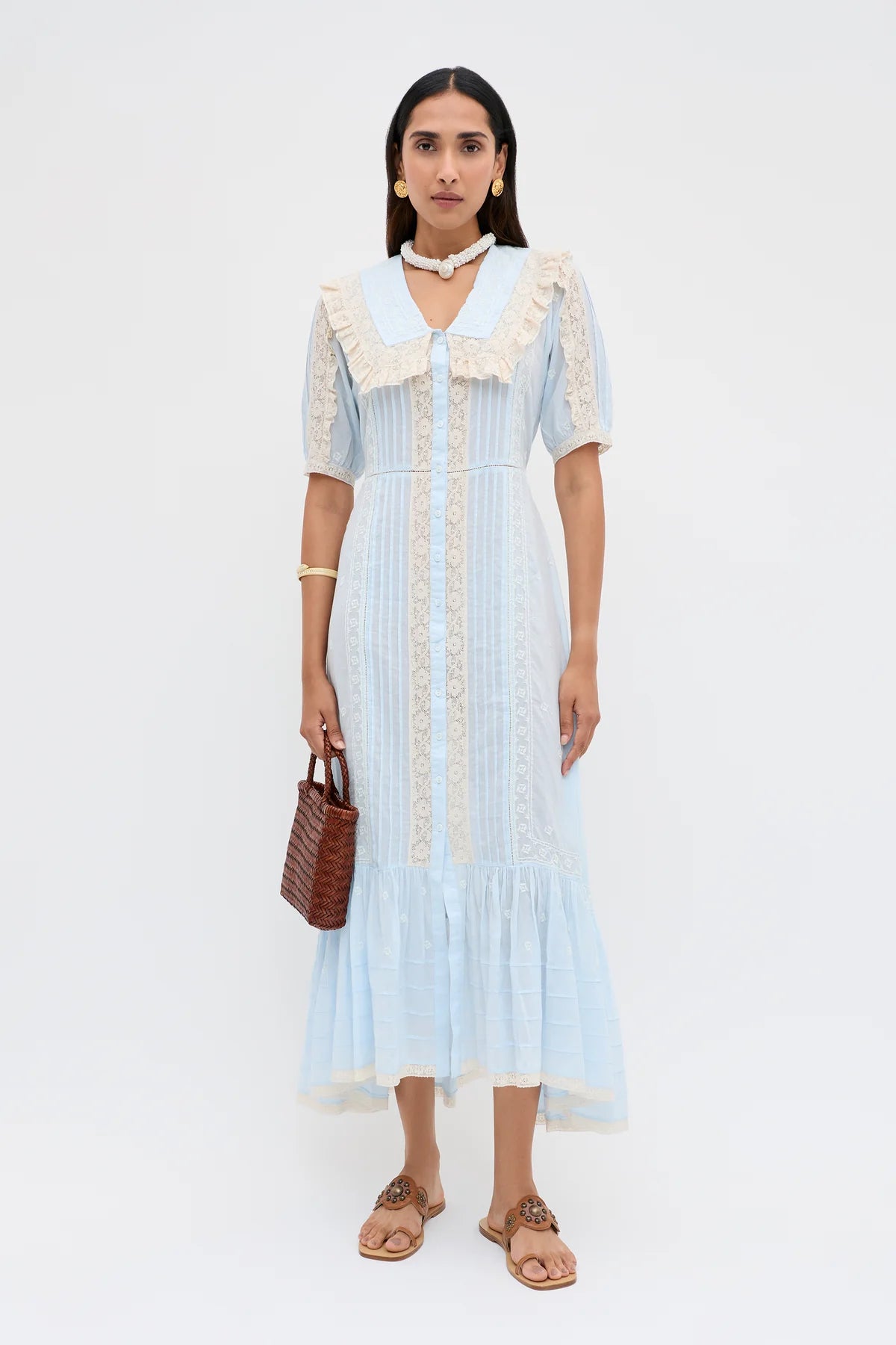 blue rixo dress Zadie Jacquard Midi Dress in Daisy Jacquard Blue main image 1