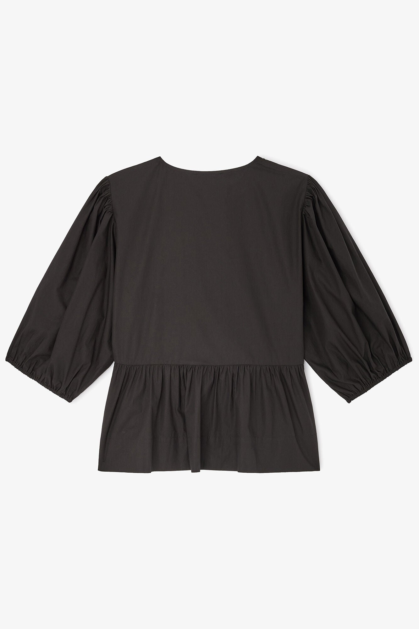 Cotton Poplin Peplum Tie Blouse Black
