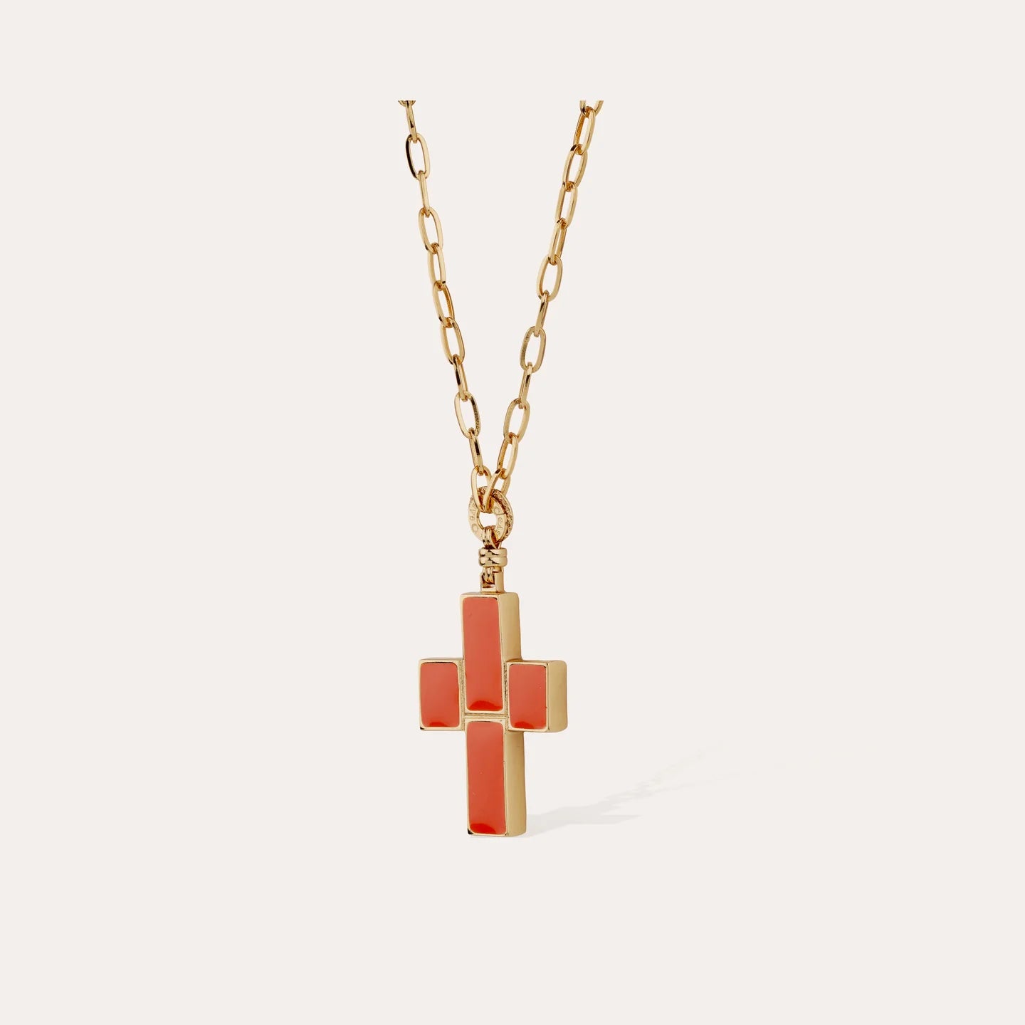 Gas Bijoux Enamel Cross Necklace Coral