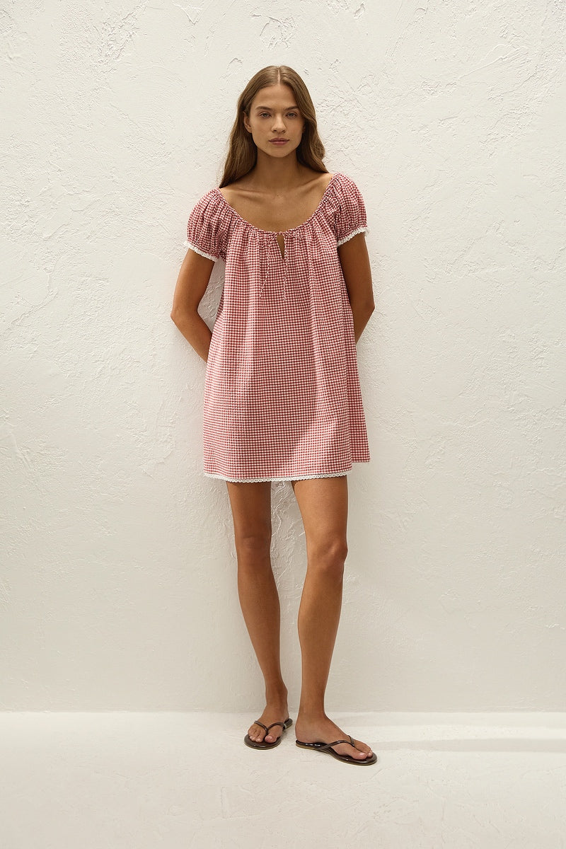 Faithfull Areia Mini Dress Cantinho Gingham Red