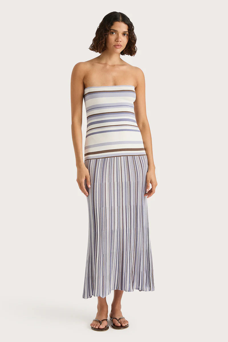 Citara Strapless Dress Pale Blue Stripe