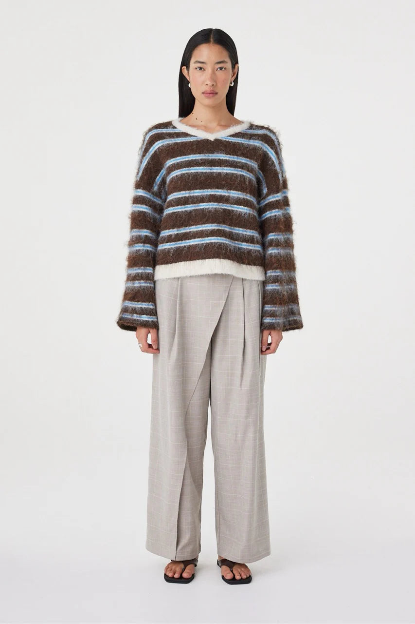 Arcaa Sweater Lucca Sweater Espresso & Blue Stripe