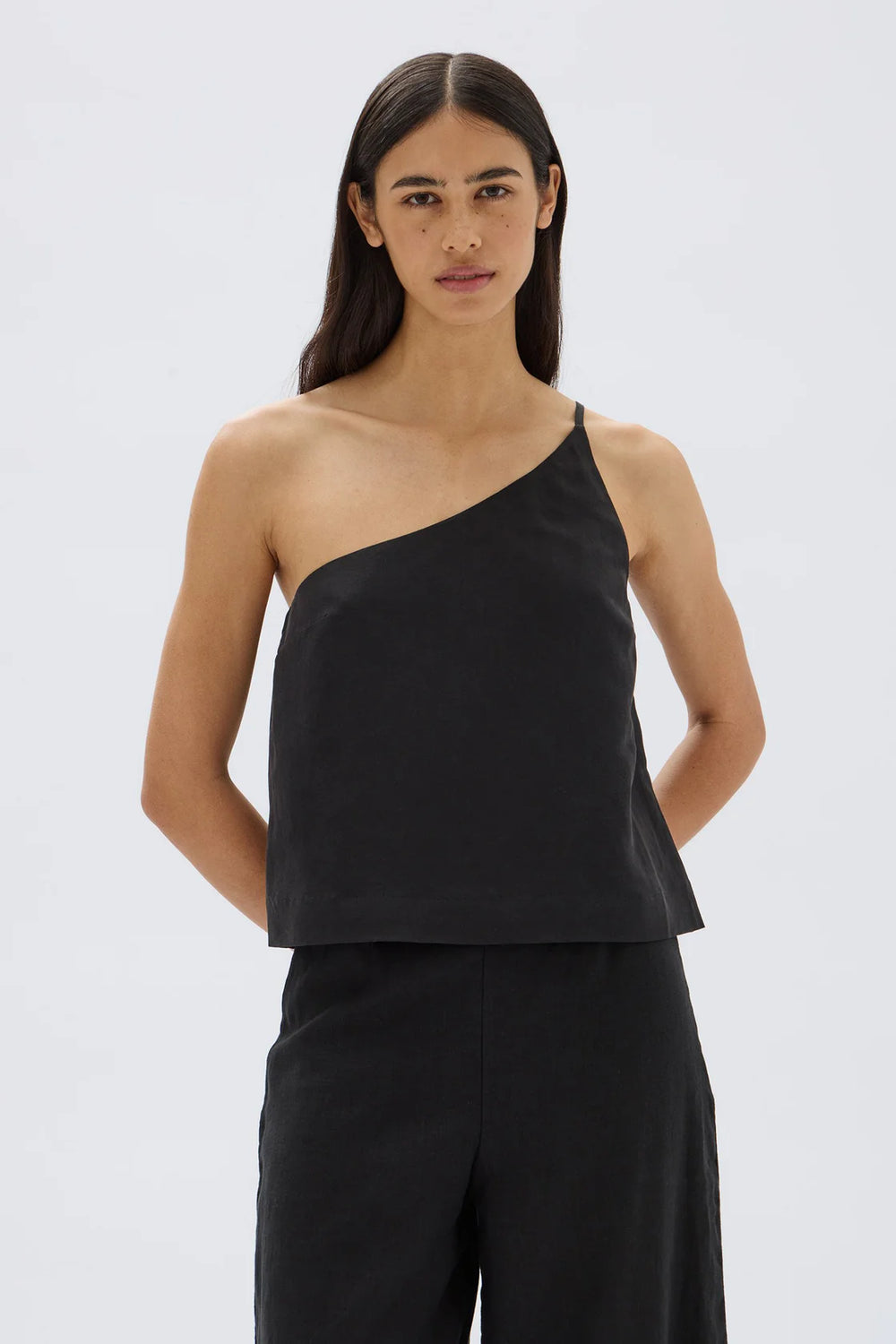 Farriday Linen Silk Asymmetric Top Black