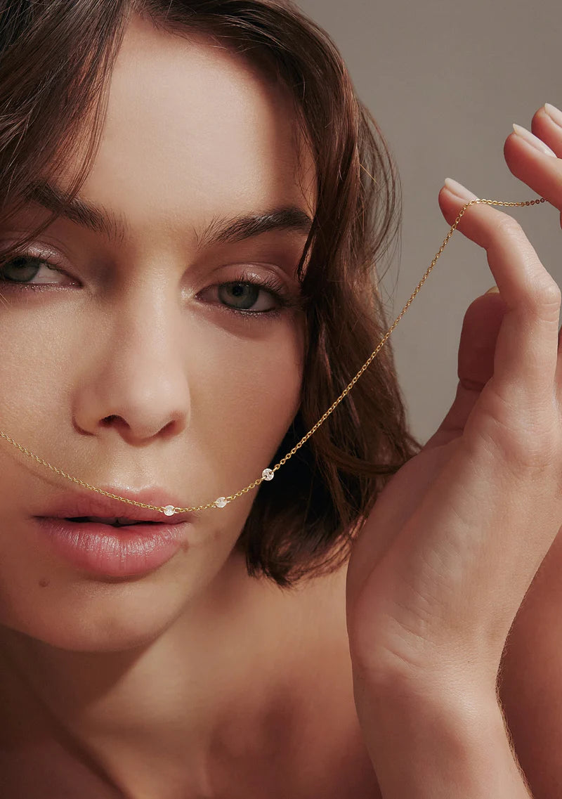 Floating Stone Necklace Gold